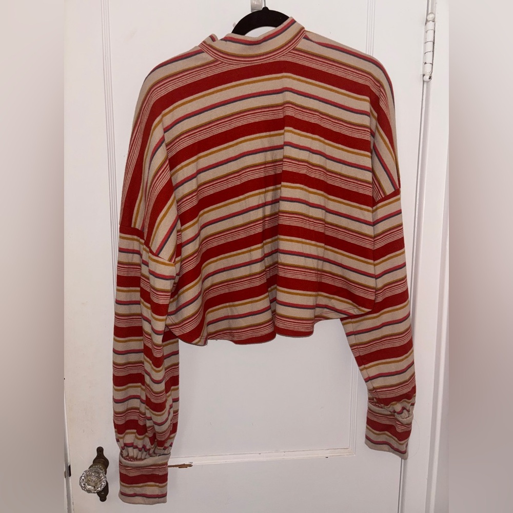 Free People Red and Cream Striped Turtleneck